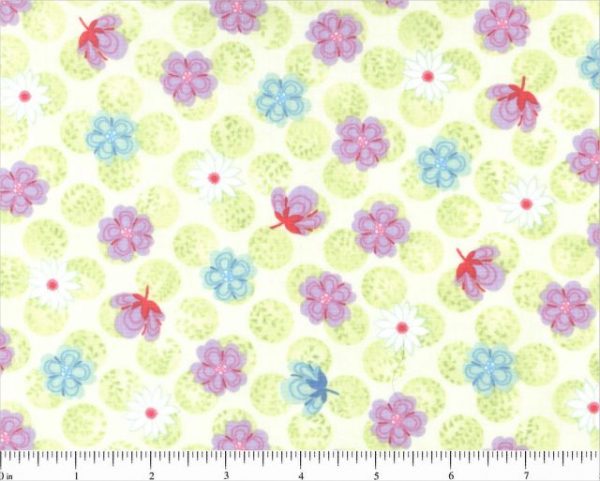 Tela DV 582 100% algodón, diseño flores rosadas, verdes suaves 110x30 cm