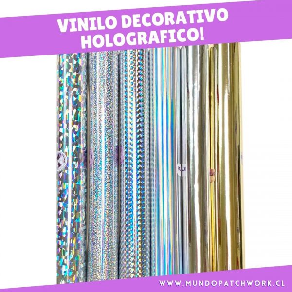 Kit 7347 Vinilo holográfico x 4 y 2 metalizado decorativo adhesivo  mide 30 cm ancho por 1 mt. cada color