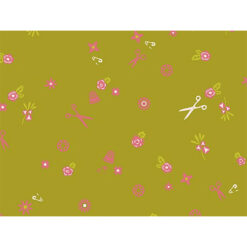 Tela ZD-76226-002 100% algodón, diseño tijeras, color mostaza, 1.10 mt. ancho x 30 cm