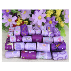 CF 14 Set 12 cintas estampadas mide desde 1cm a 2 cm ancho x 94 cm largo cada una, color lila y morado