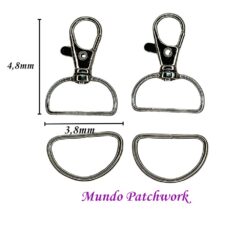 Gancho langosta metalico mide 48 x 38mm x 2 unidades + 2 argollas color plata