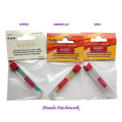 Repuesto tiza marca Bohin, x 6 de 9mm color verde y gris