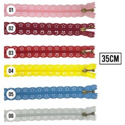 Cierres de encaje crema mide 35cm, de plástico y tirador metálico vintage