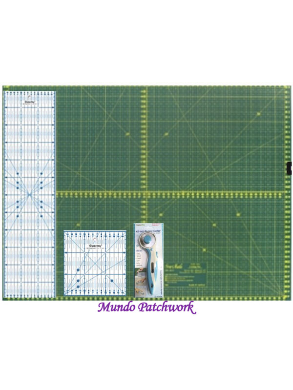Kit 152 Base 45x60 cm+ set reglas antideslizante en cm + cortador GoldenWay 45 mm