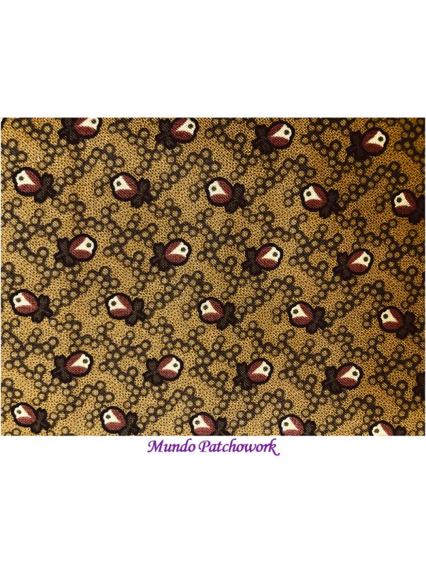 Tela DV 609 100% algodón, diseño flores color otoñal, fondo café  1.10 mt. ancho x 30 cm