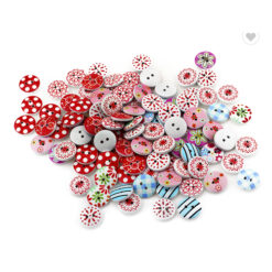 Botones 237 en madera mix diseño colores rojo, celeste mide 20 mm x 14 unidades