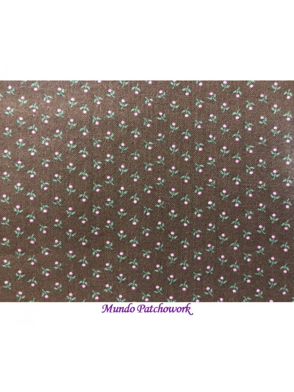 Tela ID 10222 - 100% algodón, fondo burdeo, diseño puntitos rosados, mide 1.10 m