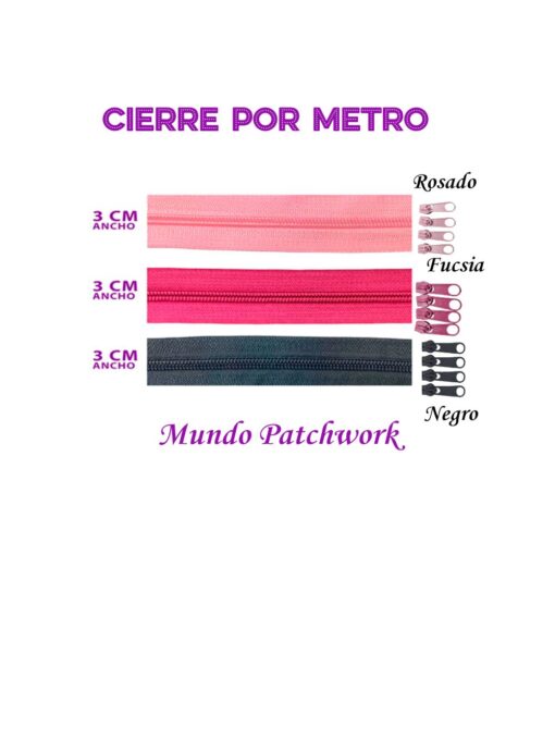 Cierre por metro con 4 carros mide 3 cm ancho