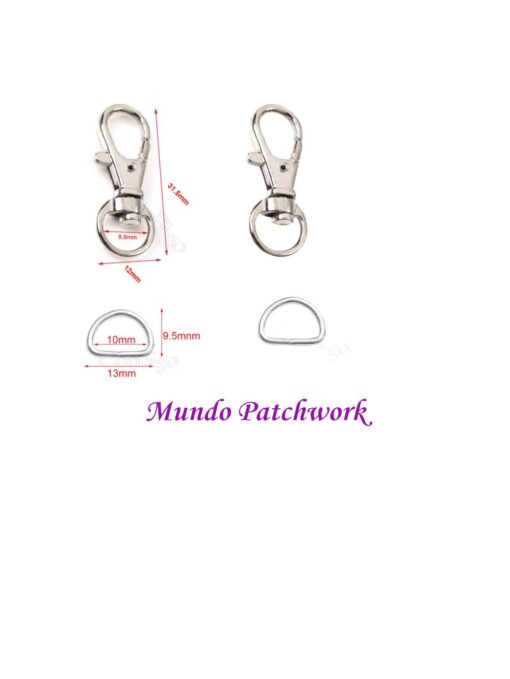 Mini Gancho metálico mide 31,5 mm x 12mm x 2 unid + 2 argollas