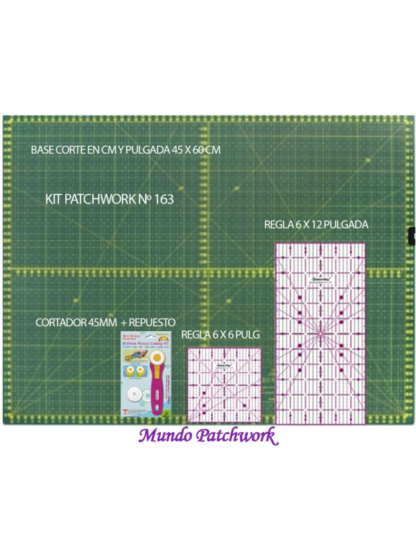Kit 163 base 45x60 cm, set reglas en pulgadas, cortador 45 mm + repuesto