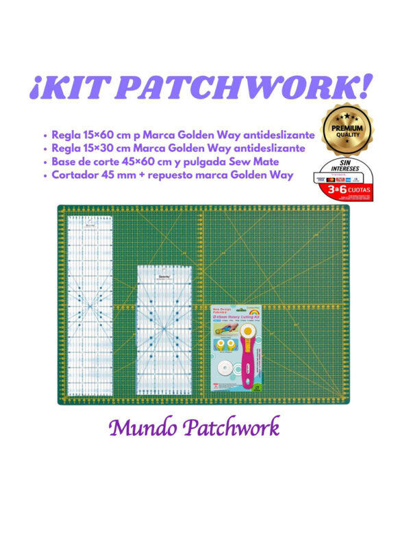 Kit 190 base 45x60 cm, set reglas en cm, cortador 45 mm + repuesto