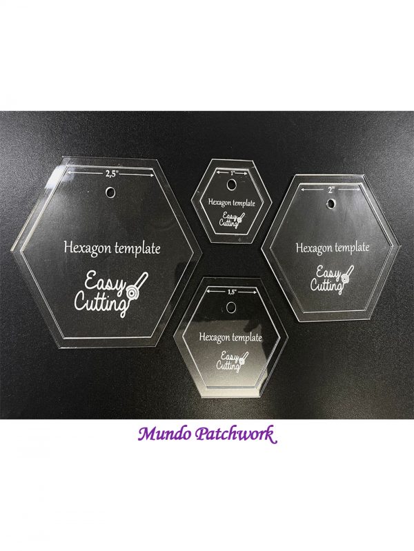 Set de plantillas hexagonos medidas 1" - 1,5" - 2" - 2,5", liberado el borde 1/4"