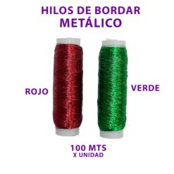 Hilos de bordar Navideño metálico x 2, colores rojo y verde (100mt cada uno)