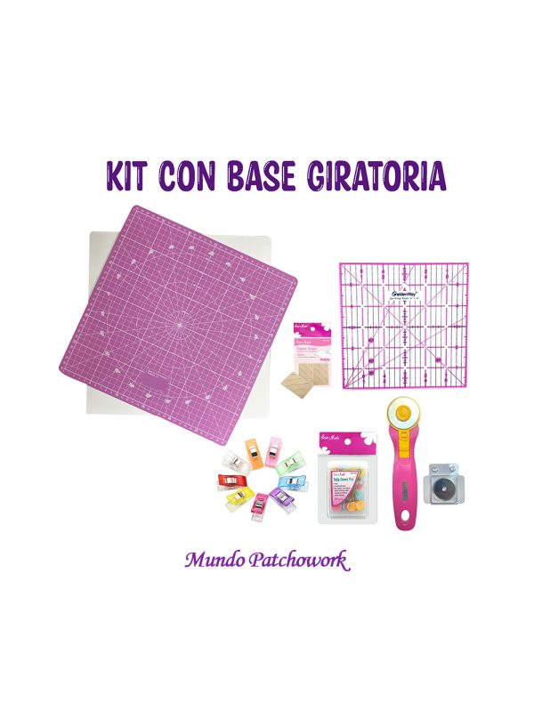 KIT 055 Base giratoria 30x30cm+cortador 45mm+1 rep + regla 6x6"+12clips+alfiler