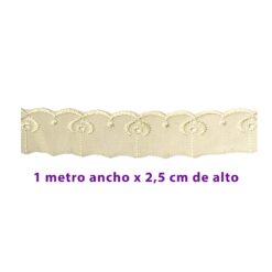 Broderie color crema, mide 2,5 cm ancho x 1 metro