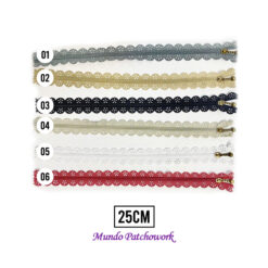 Cierres de encaje colores mide 25cm, de plástico y tirador metálico vintage