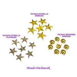 Tachas diseño estrella dorada, plateada y redondas doradas