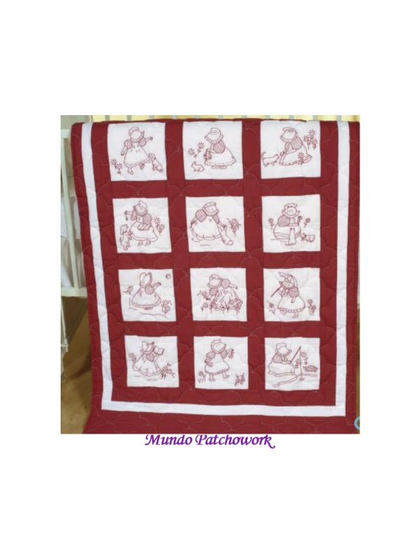 Juego de bloque de edredón para bordar niñas Sunbonnet son 12 bloques de 9x9"