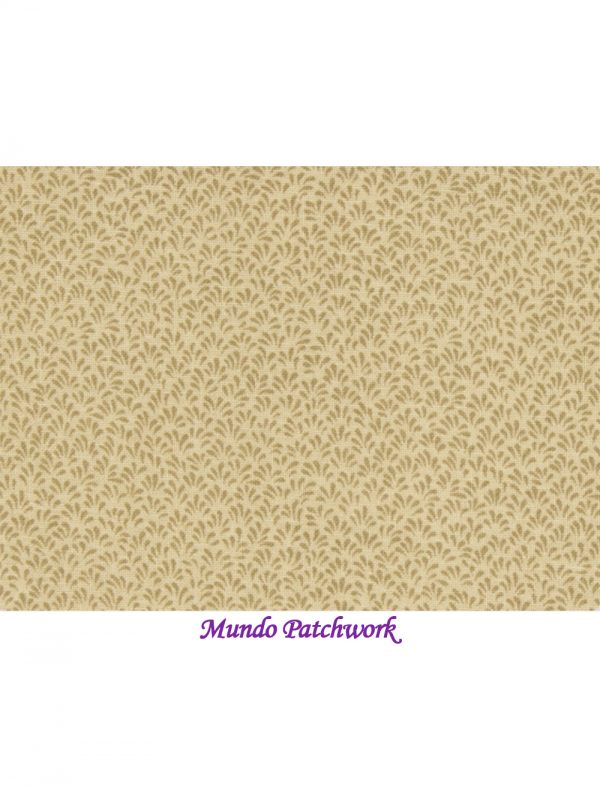 Tela 100% algodón, fondo beige, diseño hojitas, 1.10 mt. ancho x 30 cm