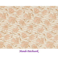 100% algodón, color fondo beige, flores naranja suave