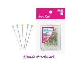 Alfileres finos NS 108 cabeza de bola color celeste y amarillo, 100 pcs, mide 0,5 x 36