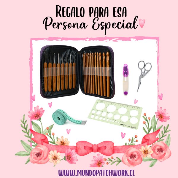 Set 801027 Crochet bamboo x 20 medidas + accesorios