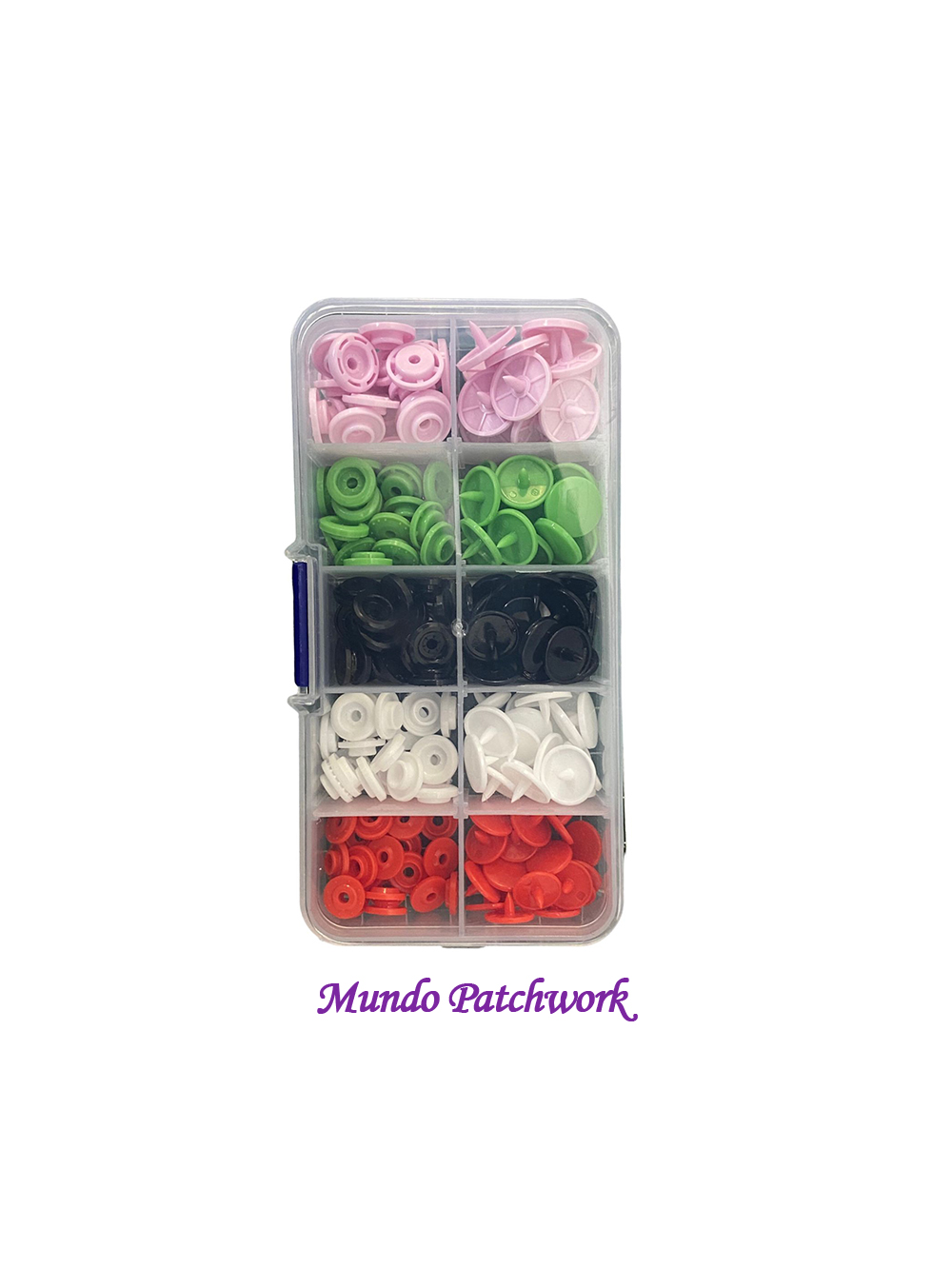 Set 067 – 50 Snaps plásticos 5 colores diferentes, 10 por color miden 10 mm  – MundoPatchwork