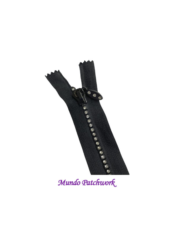 Cierre con dientes brillo color negro 3x16cm - Imagen 2