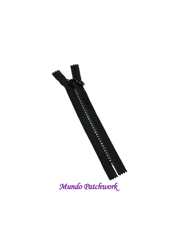Cierre con dientes brillo color negro 3x16cm