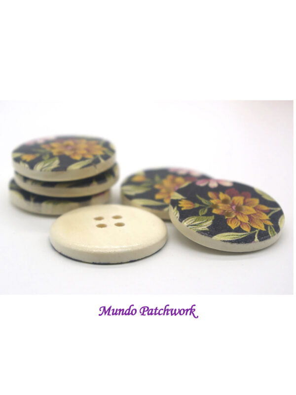 Botones 261 de madera, diseño pintura de flores con 4 agujeros, de 3cm x 4 unid - Imagen 2