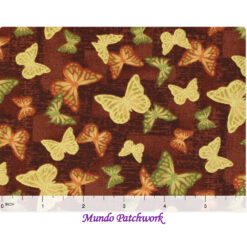 Tela CD-18912-006 100% algodón, fondo jengibre diseño mariposas 1.10 mt ancho x 30 cm