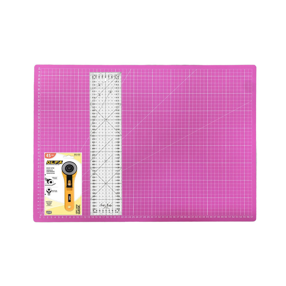 Kit Patchwork Base de corte 45x60 cm, regla 10x45 cm y cortador 45 mm