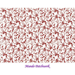 100% algodón, fondo blanco, flores rojas