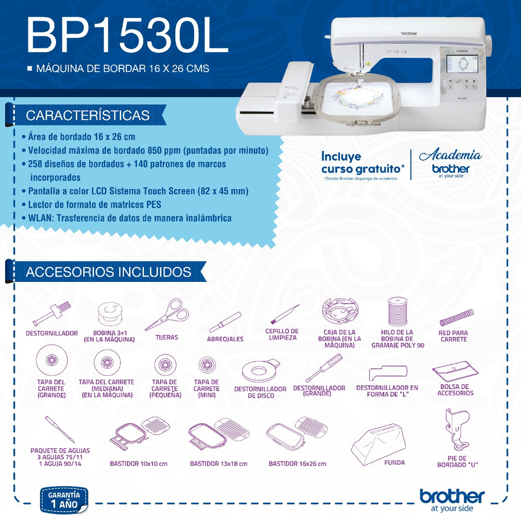 MAQUINA BORDADORA BROTHER SEMI PROFESIONAL BP1530L (Regalamos 6 hilos 1000 yarda) - Imagen 5