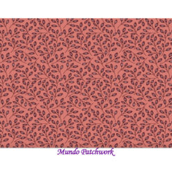 100% algodón, diseño hojitas, fondo color rojo coral