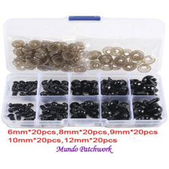 Caja con ojos Amirugumi medidas de 6mm hasta 12 mm, son 100 ojos