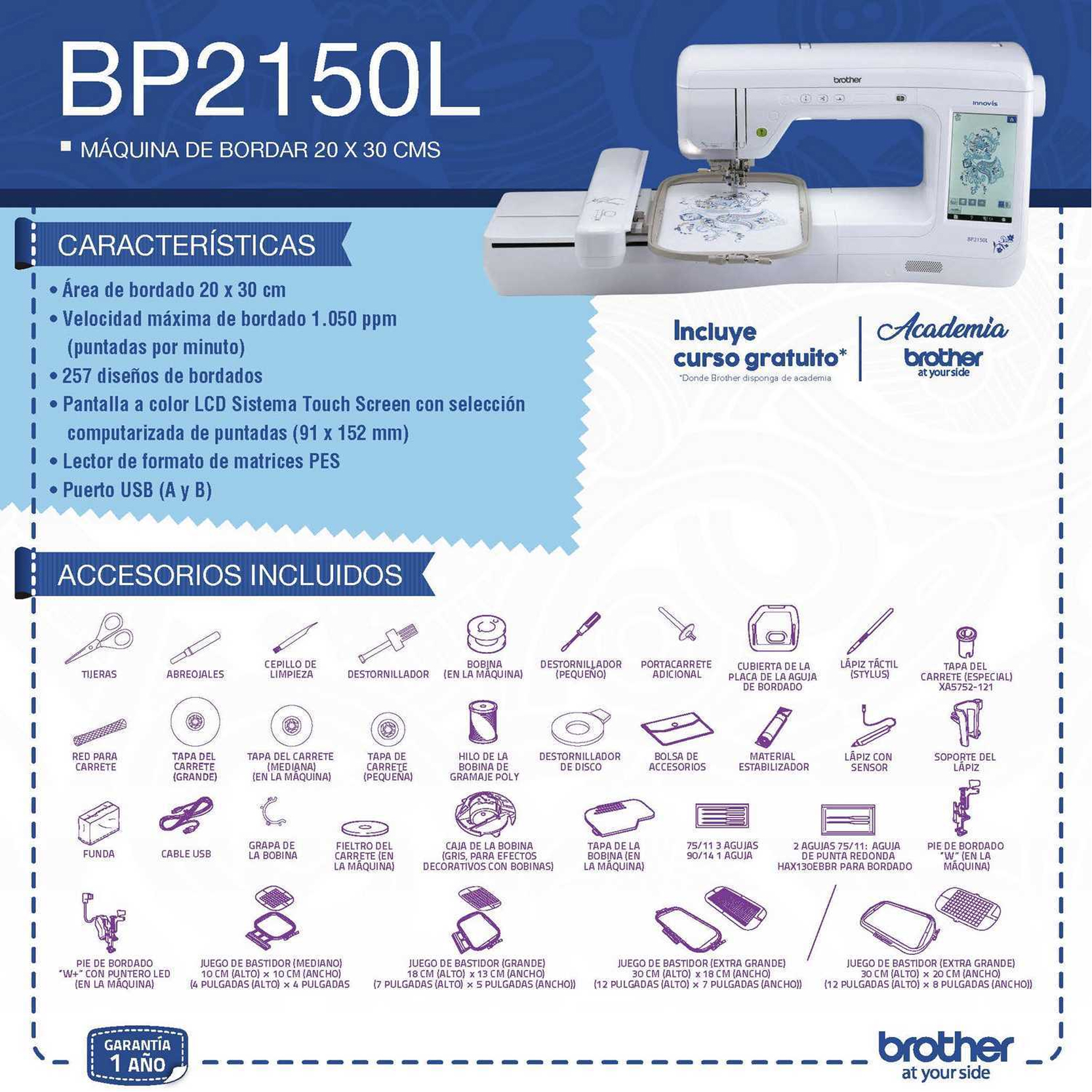 Bordadora Electrónica De 1 Aguja Brother Bp2150l - Regalo 6 hilos para bordar - Imagen 4