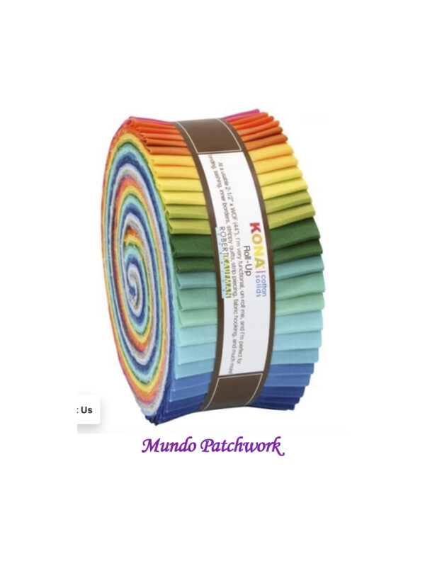 Jelly roll RU-287 Robert Kaufman 100% algodón, son 41 tiras de colores solidos de 2,5" c/u, arcoiris colores