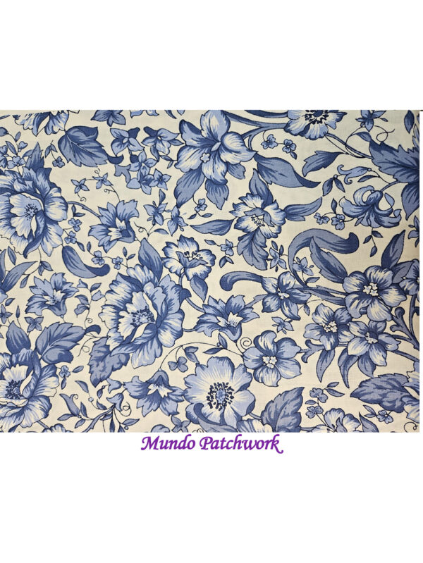 Tela JA-10264-0119- 100% algodón, diseño flores azules 110cm ancho x 30cm