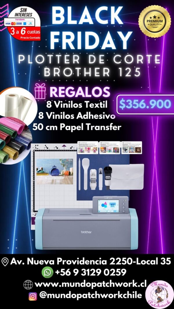 Plotter De Corte Scanncut Sdx 125 Brother, REGALAMOS 8 vinilos textiles, 8 vinilos adhesivos y 50 cm papel transfer