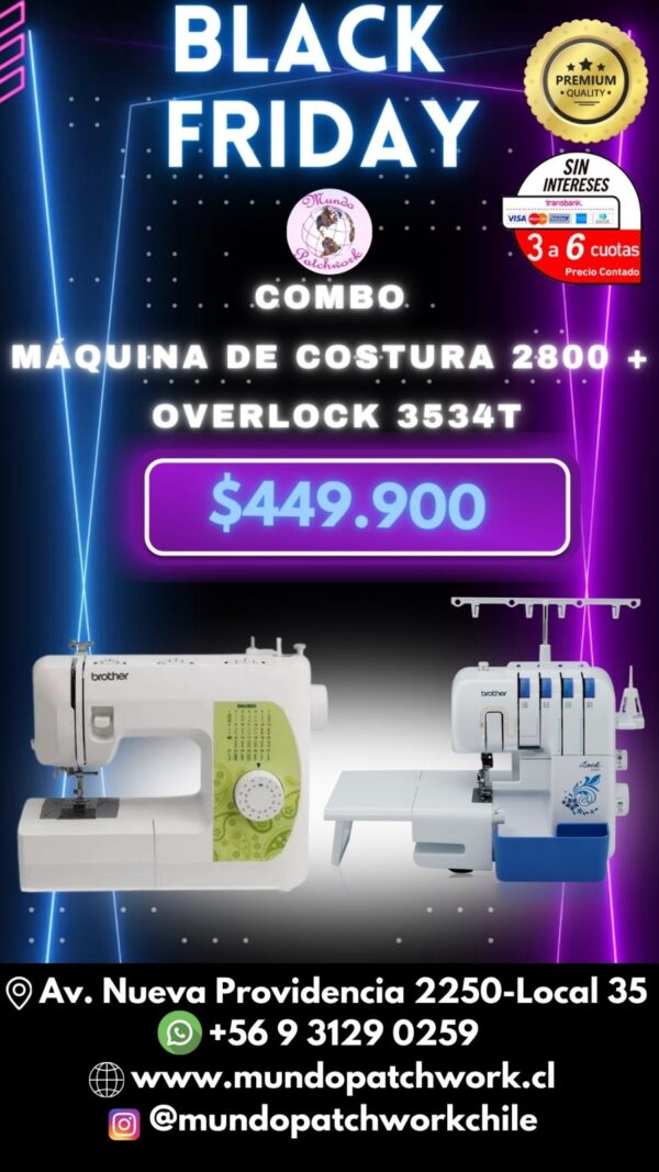 Combo BROTHER  001 -Maquina Coser BM2800 + Overlock 3534T