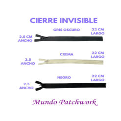 Cierre invisible Nº 3, mide 22 cm, se venden por unidad