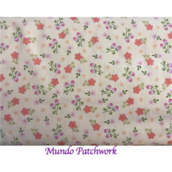 100% algodón, diseño flores naranja, fondo damasco pastel