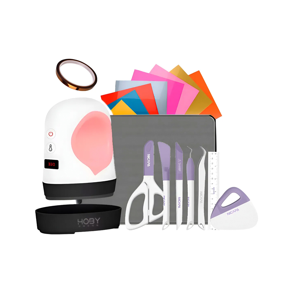 Kit Mini Estampadora Hoby + Herramientas Hoby + REGALO Vinilos Textiles + Cinta
