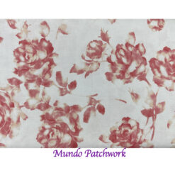 100% algodón, fondo blanco, rosas rojas