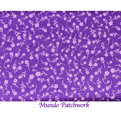 100% algodón, diseño flores fondo morado