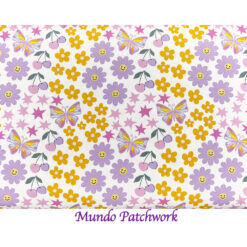 100% algodón, diseño flores y mariposas