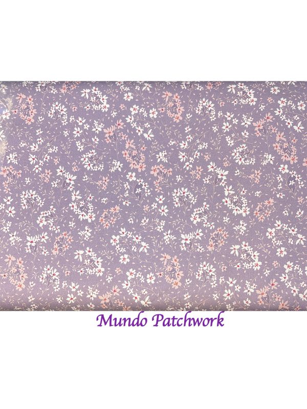 Tela FL-18560-071- 100% algodón, diseño flores fondo morado, mide 1.10 mt. x 30cm