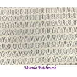 100% algodón, diseño lineas zig zag azul, fondo blanco