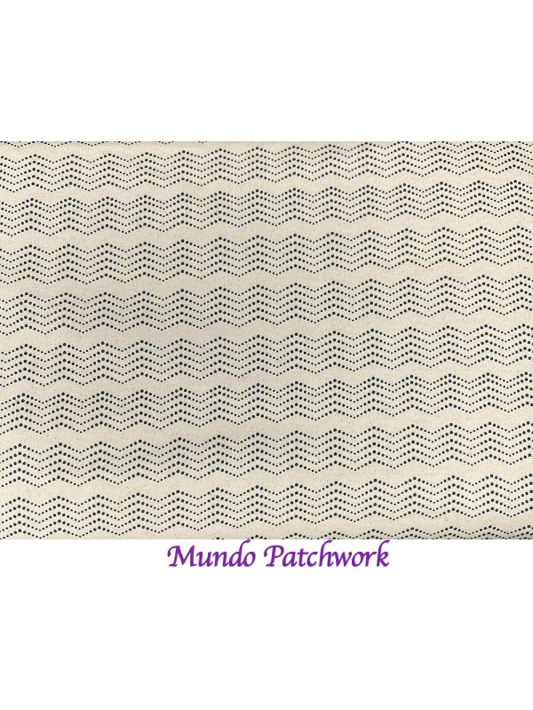 Tela FL-18560-121- 100% algodón, diseño lineas zig zag azul, fondo blanco, mide 1.10 mt ancho x 30 cm
